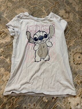 Disney White Girls Stitch Glitter Graphic Tee